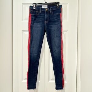 Etienne Marcel Jeans w/ red zipper. Raw hem. Size 27. GUC